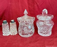 Full set: pair of shakers, lidded sugar jar, lidded cream jar