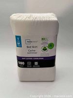 Front of packaged Mainstays twin bed skirt showing size, brand, 180 thread count