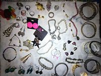 Full assortment of costume jewelry laid out
