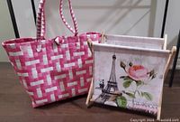 Woven tote and folding basket side by side