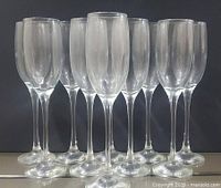 Front view of all 10 champagne flutes