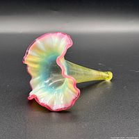 Side view of epergne horn showing color gradient and ruffled rim