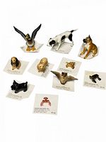 Group shot of all ten Hagen-Renaker animal figurines on their cards
