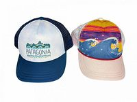Front view of both Patagonia trucker hats