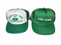 Both hats side by side showing front logos and overall color