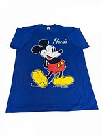 Full front view showing Mickey Mouse graphic and Florida text on royal blue T-shirt