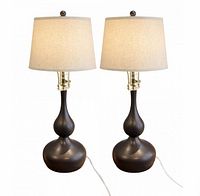 Front view of both vintage table lamps with shades (not included)