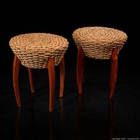 Pair of woven rope stools side by side