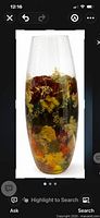 Full view of tall art glass vase showing colour gradient and gold inclusions