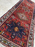 Angled close view highlighting pile, dye colours and pattern