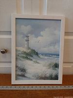 Framed seascape oil painting, full view