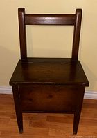 front view of dark walnut box chair closed