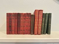 Front view of all 15 books on shelf