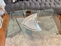 Overhead view showing all six metal decor pieces on table