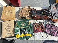 Overview showing all seven bags on table