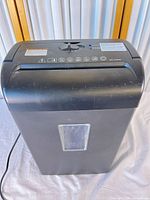 Full front view of black Bonsaii shredder with viewing window