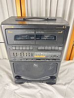 Front view showing entire Lonestar K-3 boombox with dual cassette deck, equalizer, speaker