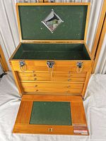 Chest closed front panel down showing drawers and dimensions