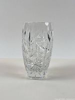 Full front view of clear cut crystal vase