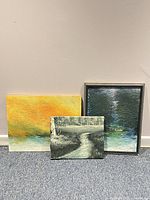 Group shot of all three paintings standing upright