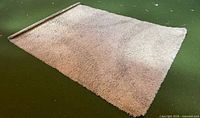 Full view of beige shag rug showing overall size and pile texture