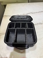 Open case showing adjustable padded dividers