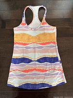 Front view of multicolour striped racerback Lululemon tank top