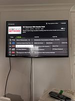Front view showing powered-on TV displaying program guide