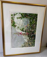 Full view of framed watercolour, showing artwork, mats and frame