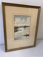 Full view of framed watercolor showing frame, mat and artwork