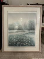 Full view of framed lithograph with mat and frame