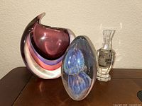 Three art glass pieces together: Murano vase, Eickholt paperweight, Acarte vase