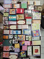 Full layout of all stationery items on table