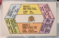 Obverse of card showing World Cup group listings and centre coin