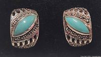Front view showing turquoise cabochons and marcasite detailing