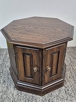 Full view hexagonal oak end table