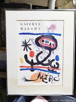 Front view of the framed lithograph with colorful abstract shapes and Galerie Maeght text visible