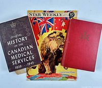 Front view of all three items: two hardcover books and Star Weekly magazine