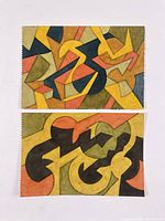 Front view of both watercolours showing abstract geometric designs and colour palette