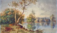 Front view of signed Albert Matthews watercolour landscape
