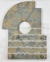 Full view of mixed media artwork showing overall form, painted wood panel, circular cut-out, plexiglass overlay