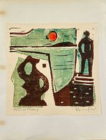 Front view of woodcut showing composition, signature and artist proof notation