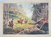 Full view of James Pollard aquatint showing entire sheet with margins and visible damage