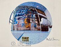 Full image of circular lithograph showing mural and cachet