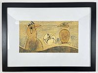 Framed lithograph overall view with white mat and black frame