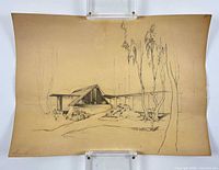 Full view of drawing on support showing entire composition and signature