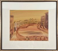 Full view of framed watercolour, mat and frame visible