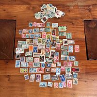 All stamps spread out on table