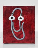Front view of painting showing Clippy image on red background