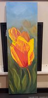 Front view of entire vertical canvas showing tulip painting